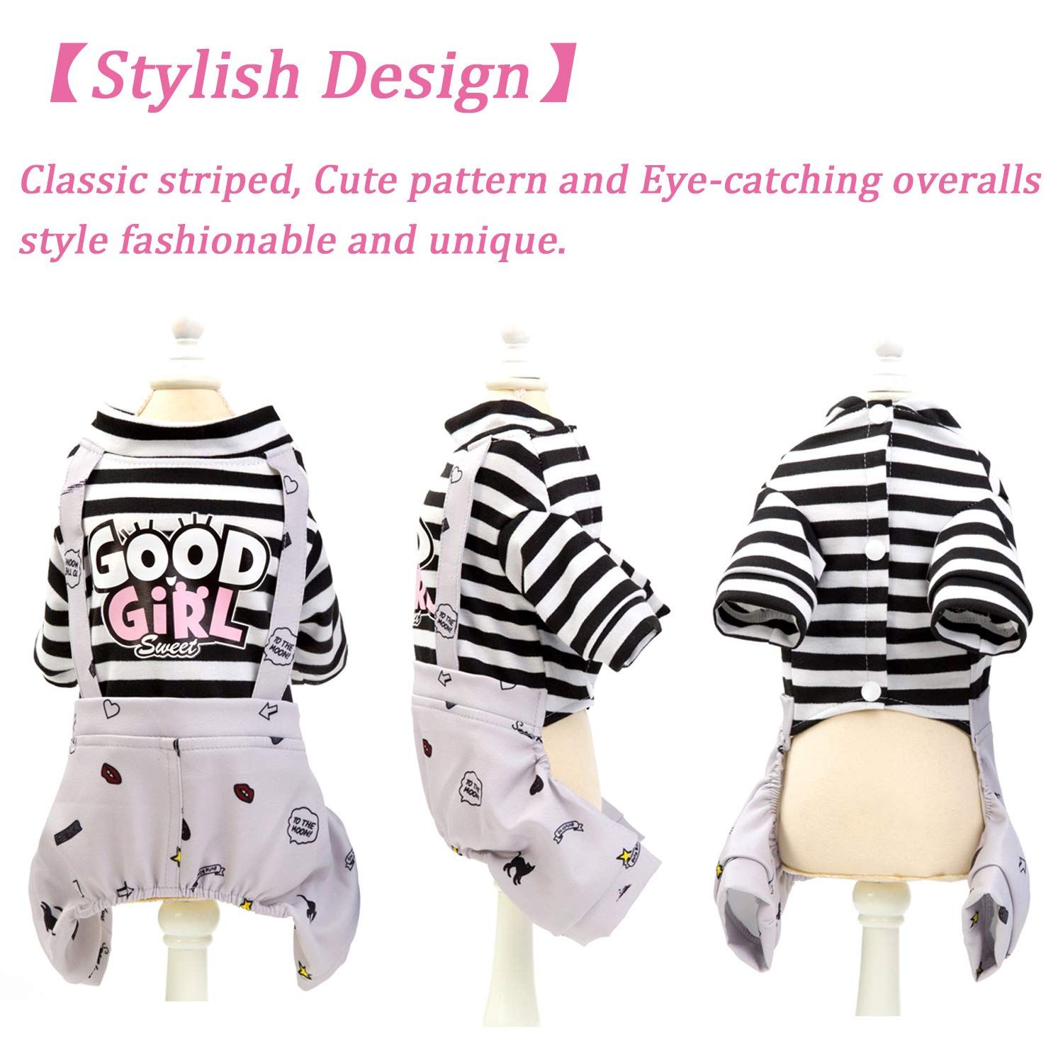 Dog Clothes Striped Onesie Puppy Shirt, Cute Dog Pajamas Bodysuit Coat Jumpsuit Overalls Soft Comfort Apparel Costume M — image 5