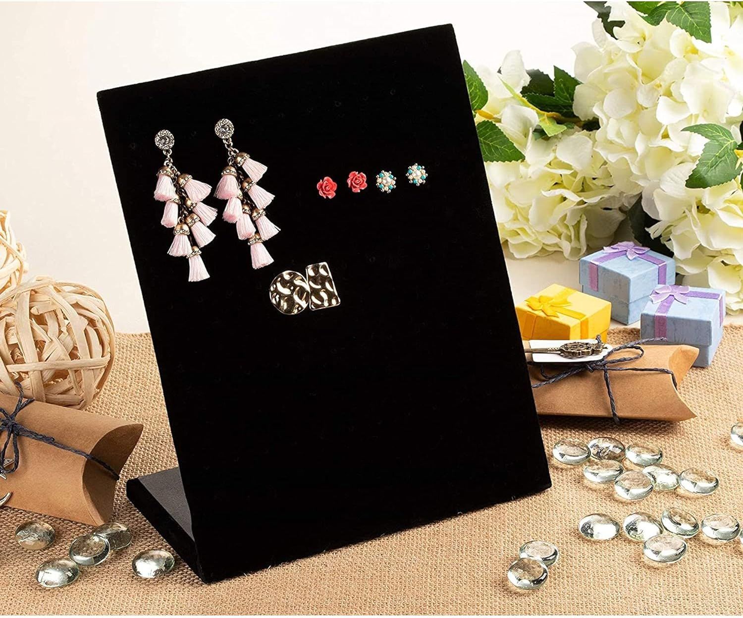 Earring Holder - Velvet L-Shape Earring Display Stand, Organizer, Rack, Board, Black, 9.9 x 7.9 x 4 Inches โ image 2