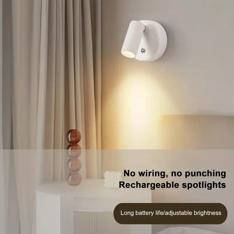 Drill Free Magnetic Charging Spotlight, 2000mAh Long Battery Life Touch Dimming, 350 Degree Rotation Multi Scene, Easily Create Home Ambiance/white โ image 2