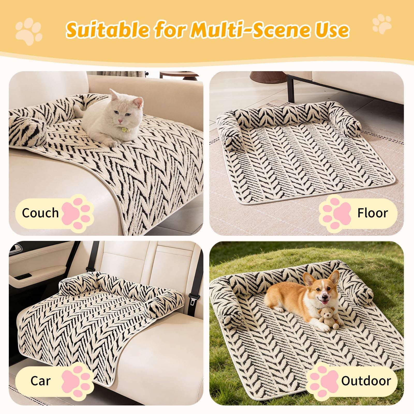 Ultra-Soft Plush Pet Sofa Bed with Bolster Support, Washable Couch Protector Mat for Cats and Small to Medium Dogs, Multi-Scenario Use for Home, Car, or — image 6
