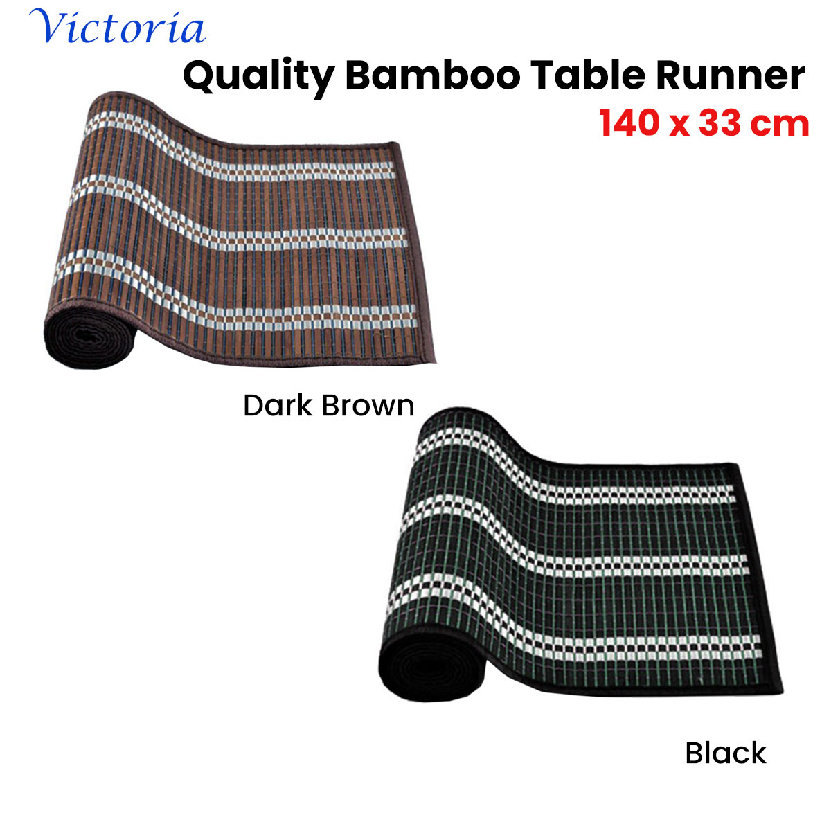 Victoria Bamboo Table Runner 140 x 33cm Black Silver โ image 2