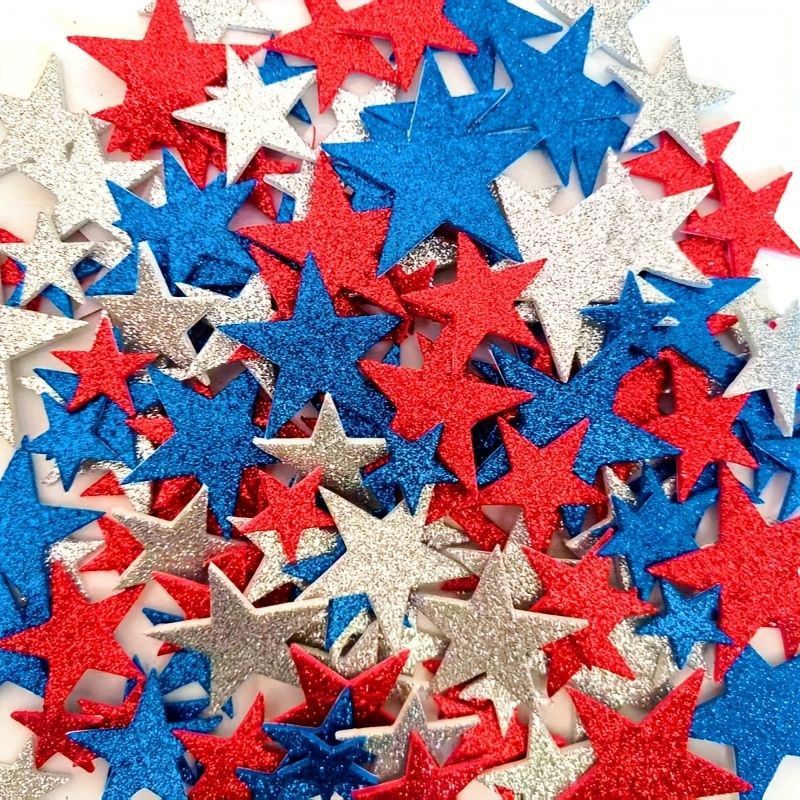 153pcs Flash Stars Self-Adhesive Foam Stickers, July 4th Patriotic Foam Stars, Red, Blue & Silvery, for Independence Day Greeting Cards Decor, 153pcs