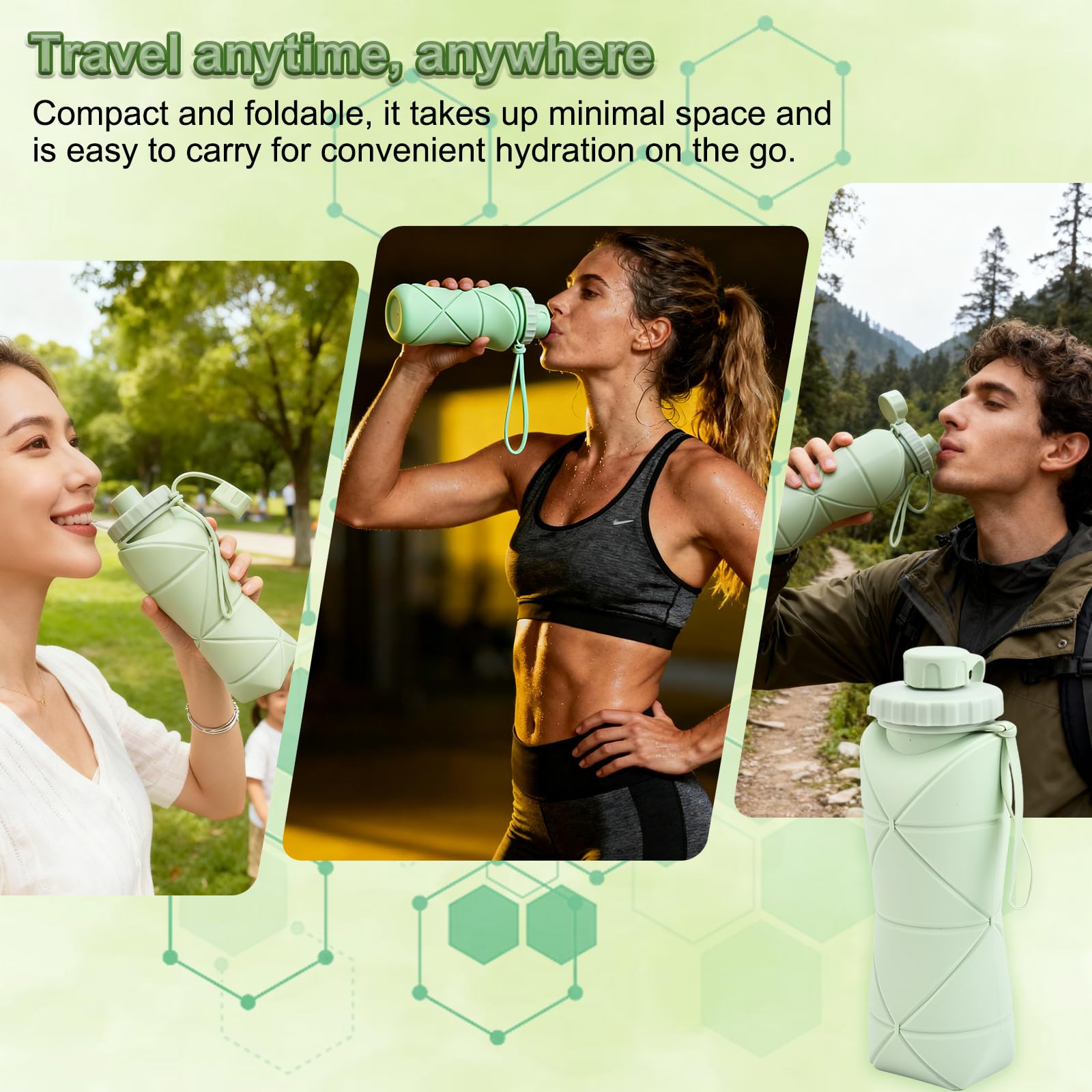 Collapsible Silicone Water Bottle 600ML – Foldable, Leak-Proof, BPA-Free, Portable Outdoor Sports Bottle with Carrying Strap – Compact Design for Hiking, Gym — image 6