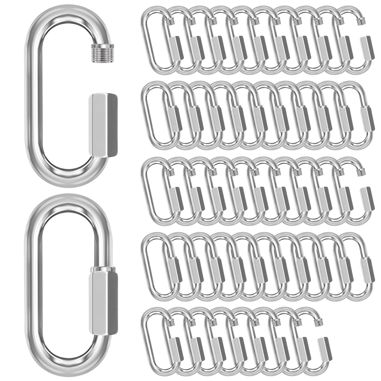 M6-50 Pack 2.3” Quick Links Chain Connectors, 1/4″ Galvanized Chain Locking Hooks, 620LBS Heavy Duty Thread Quick Link Clips, Twist Oval Keychain D Shape for