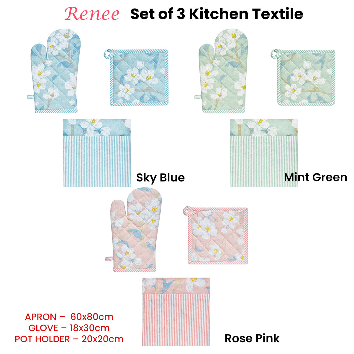 Set of 3 Renee Cotton Cover Kitchen Textile Mint Green โ image 3