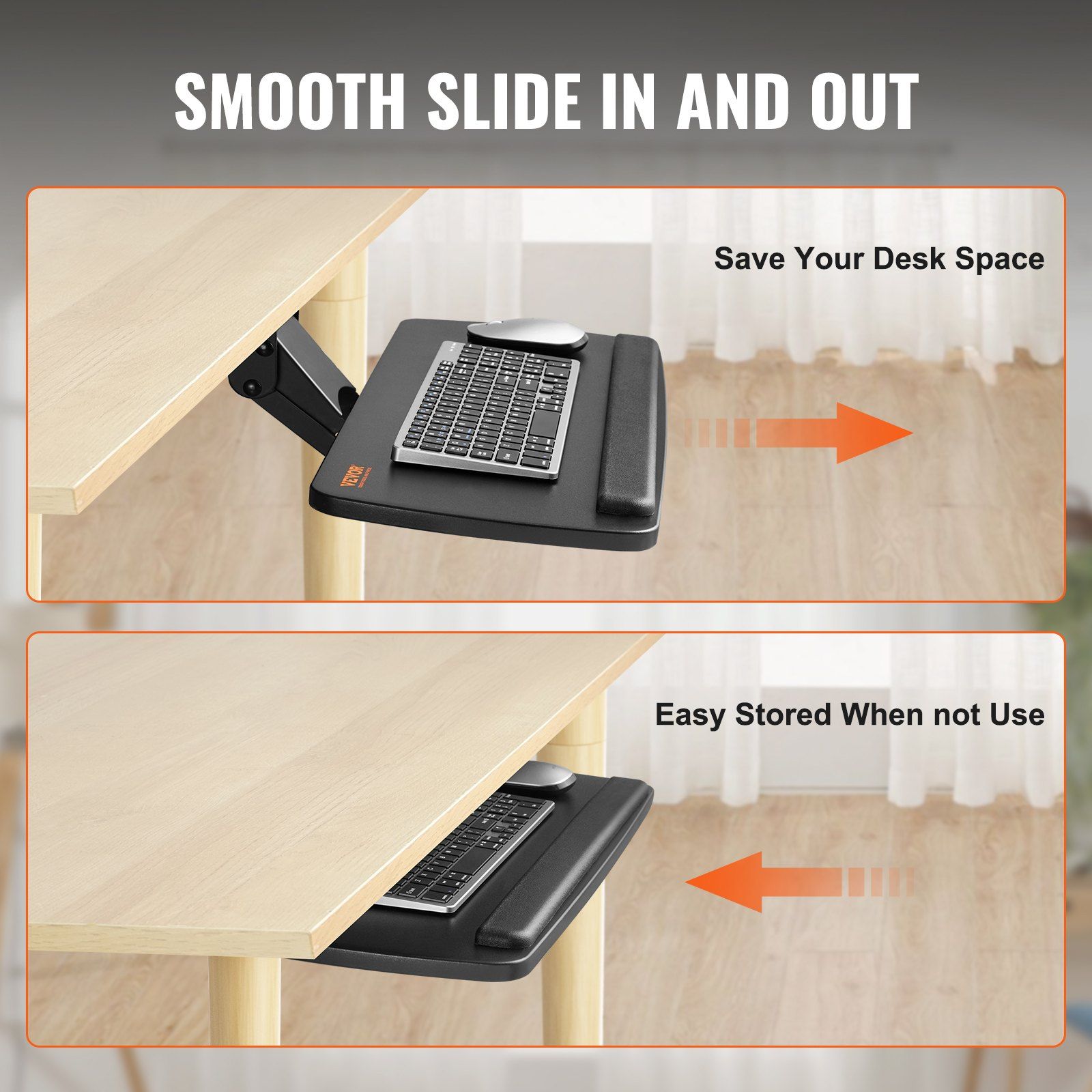 Keyboard Tray under Desk Adjustable Height and Angle Slide Out Keyboard Holder 25 x 9.8 inch Ergonomic under Desk Keyboard Shelf with Wrist Rest for Home and โ image 2