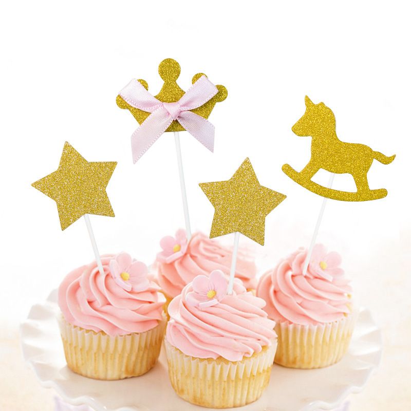 12 Pack Horse Pick Baby Shower Horse Party Cake Decorations for Birthday Equestrian Theme Party Decorations Gold — image 2