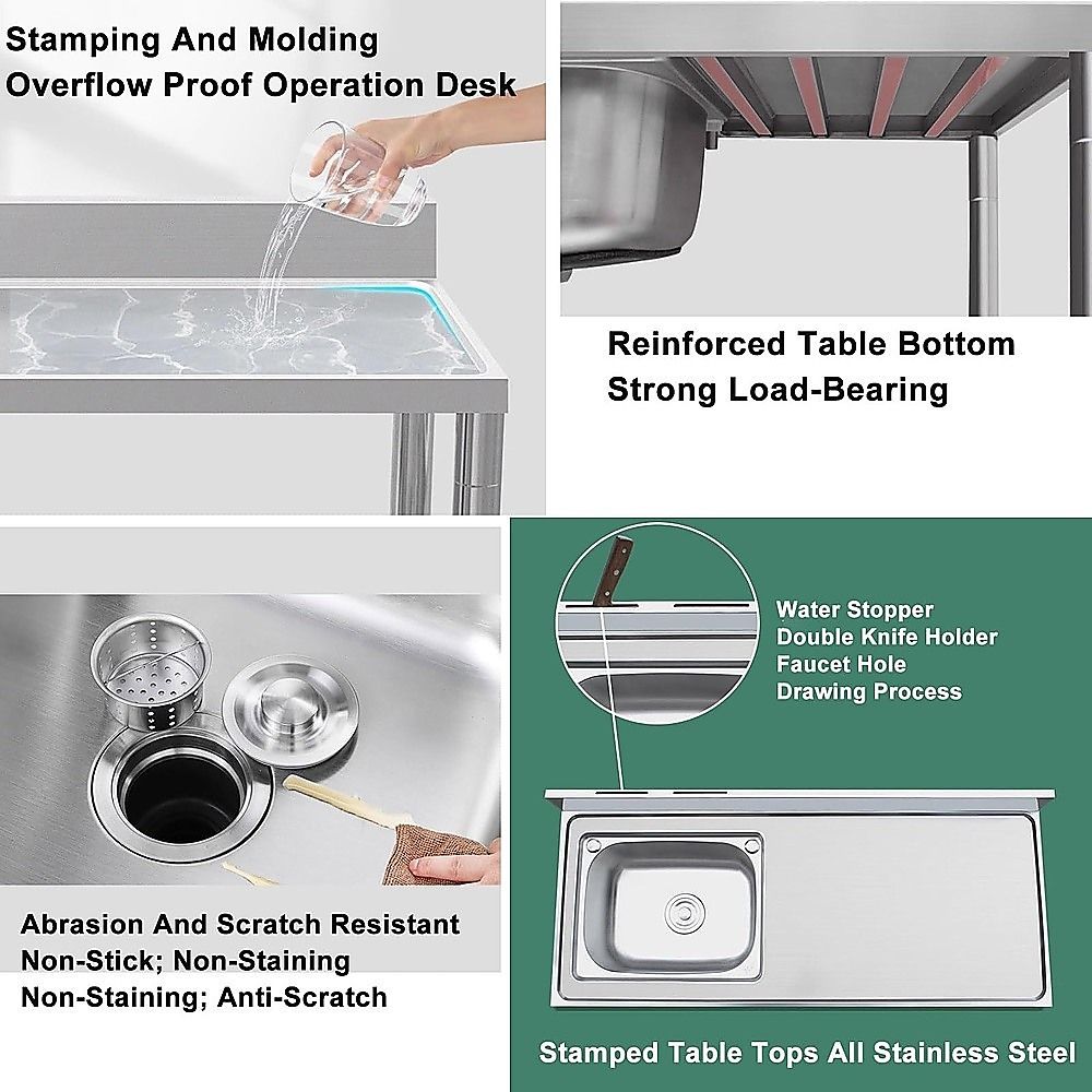 Freestanding Stainless Steel Kitchen Sink 120 × 50 × 79cm – Commercial Utility Wash Basin — image 5