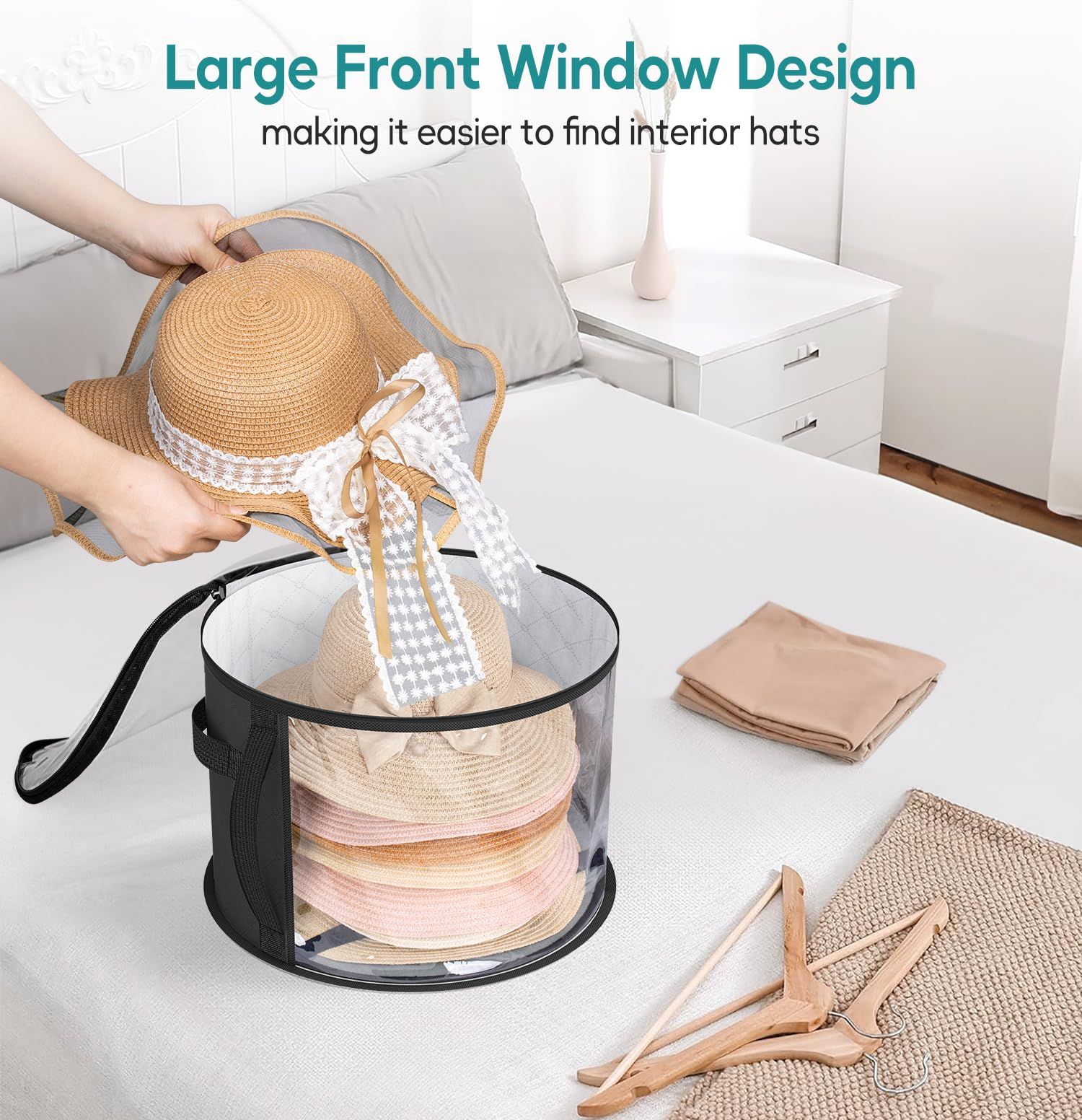 2PCS Extra Large Clear Hat Organizer for Travel and Wardrobe, Holds up to 7 Hats, Round Hat Box Storage for Women & Men,Large Capacity Cowboy Hat — image 3
