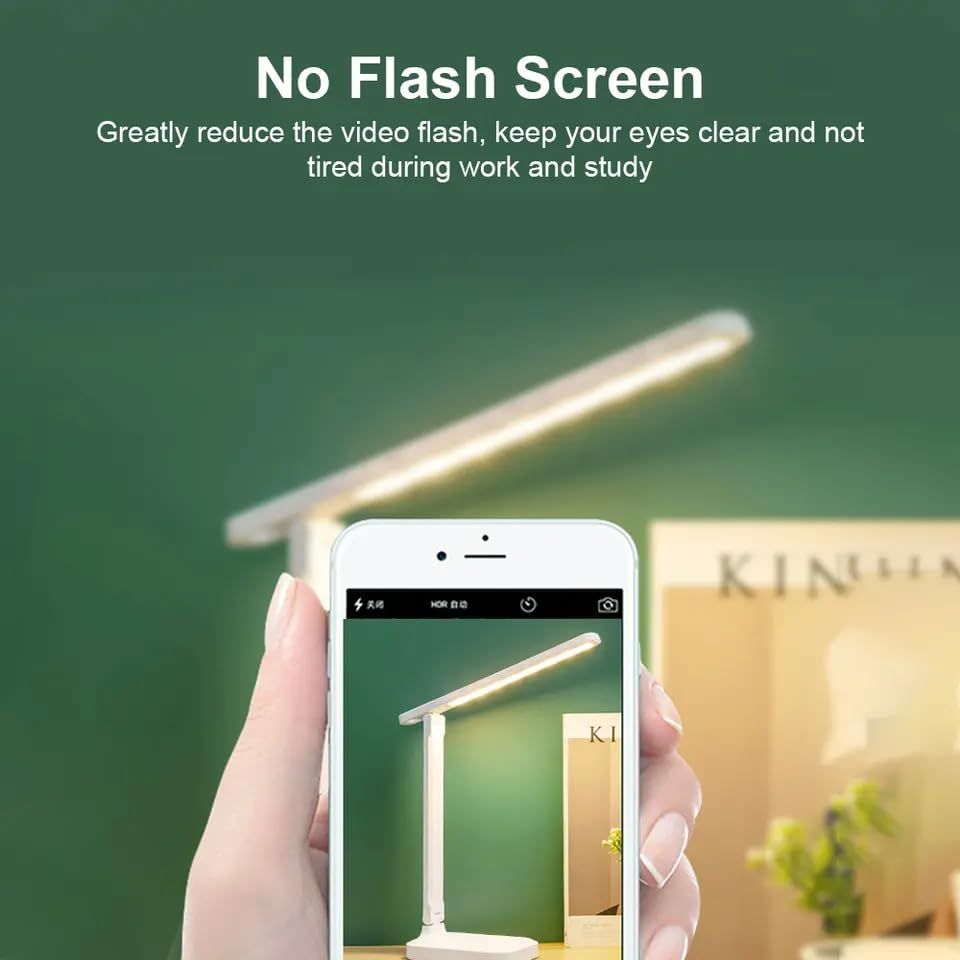 LED Folding Table Lamp with Eye Protection, USB Charging Ports, Dimmable, Dormitory, Reading - White — image 4