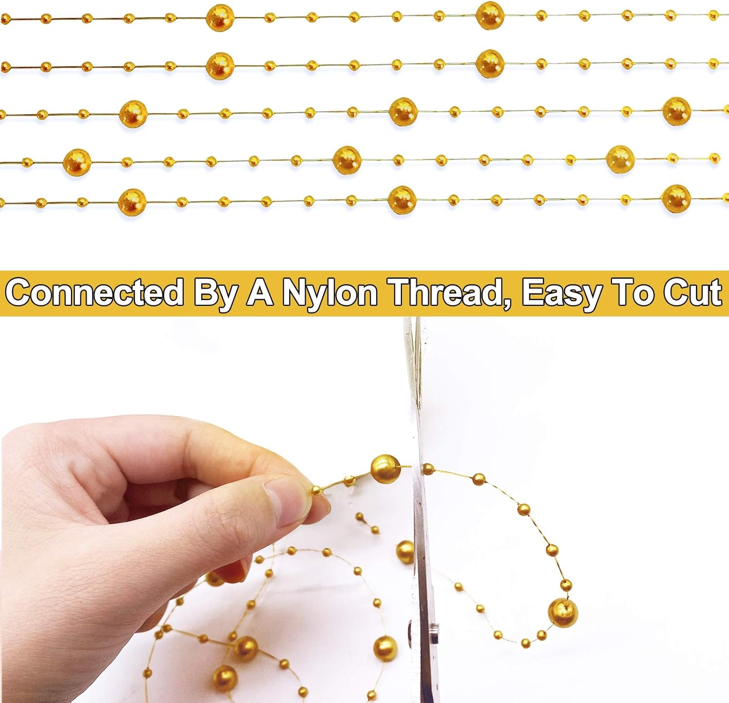 Artificial pearl beads chain - Pearl beads - Suitable for light blue weddings, bridal bouquets, DIY crafts, table decorations, Christmas decorations - Gold — image 2