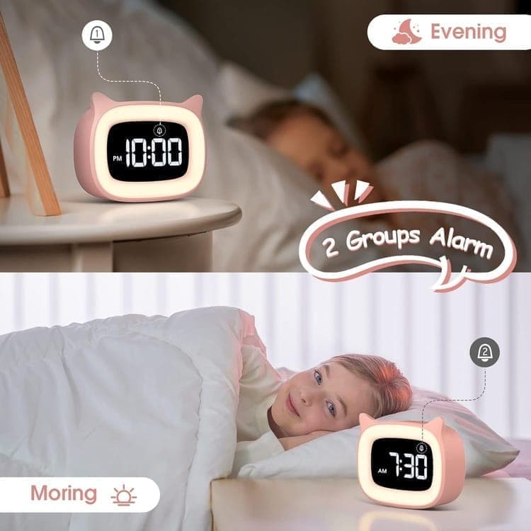 Digital LED Alarm Clock with Silent Operation, 5 Volume Levels, 5-Color Night Light, 18 Natural Sounds, Adjustable Brightness and Snooze Function, Pink — image 4