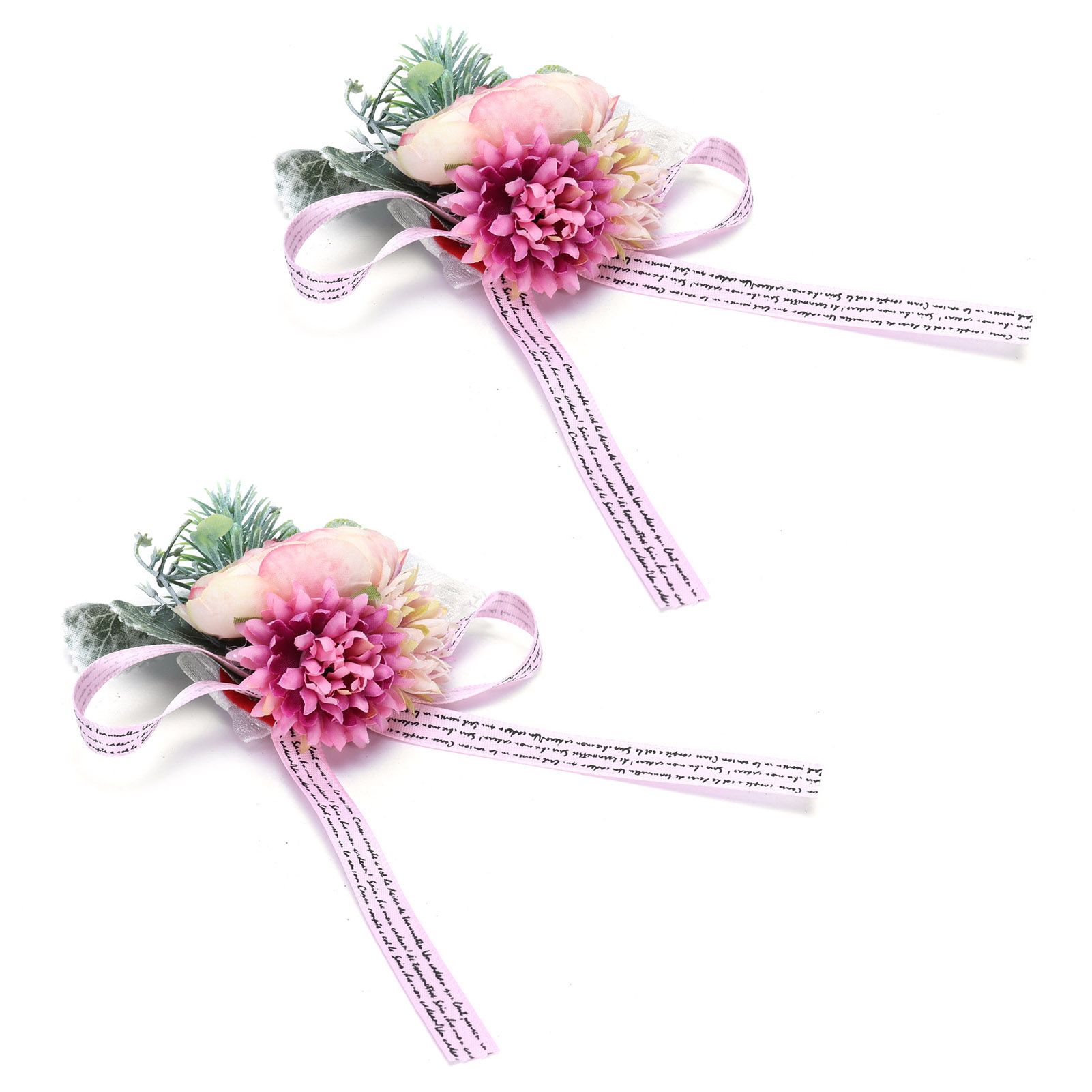 2Pcs Wedding Bridal Corsage Bridesmaid Wrist Flower for Wedding Party AnniversaryPink โ image 3