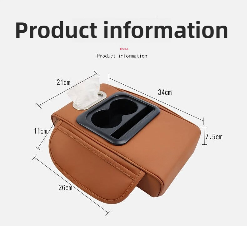 GT-6 Embroidery Beige,Multifunctional Car Armrest Storage Box Cushion - Universal Fit with Cup Holder and Tissue Dispenser โ image 6