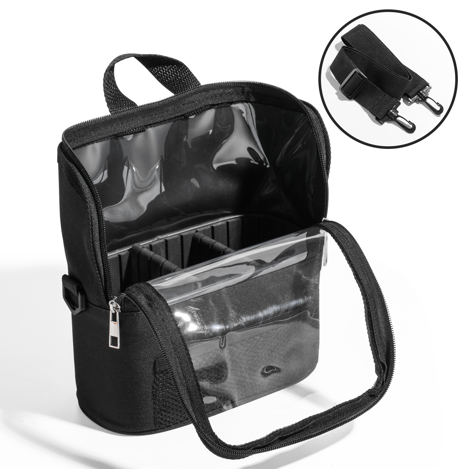 Black Professional Makeup Bag Organizer - Large Capacity Travel Cosmetic Case with Brush Holder, Adjustable Dividers & Shoulder Strap โ image 5