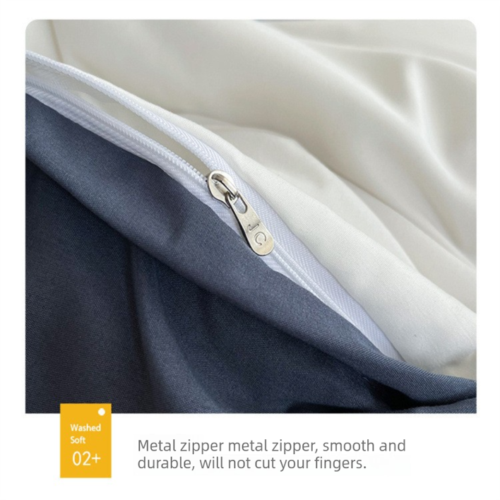 Light blue cheese Washed Cotton Bedding Set - Solid Color Fitted Sheet Style, 4-Piece Set for 1.8m Bed, Includes 10 Random Color Quilt Fasteners โ image 4