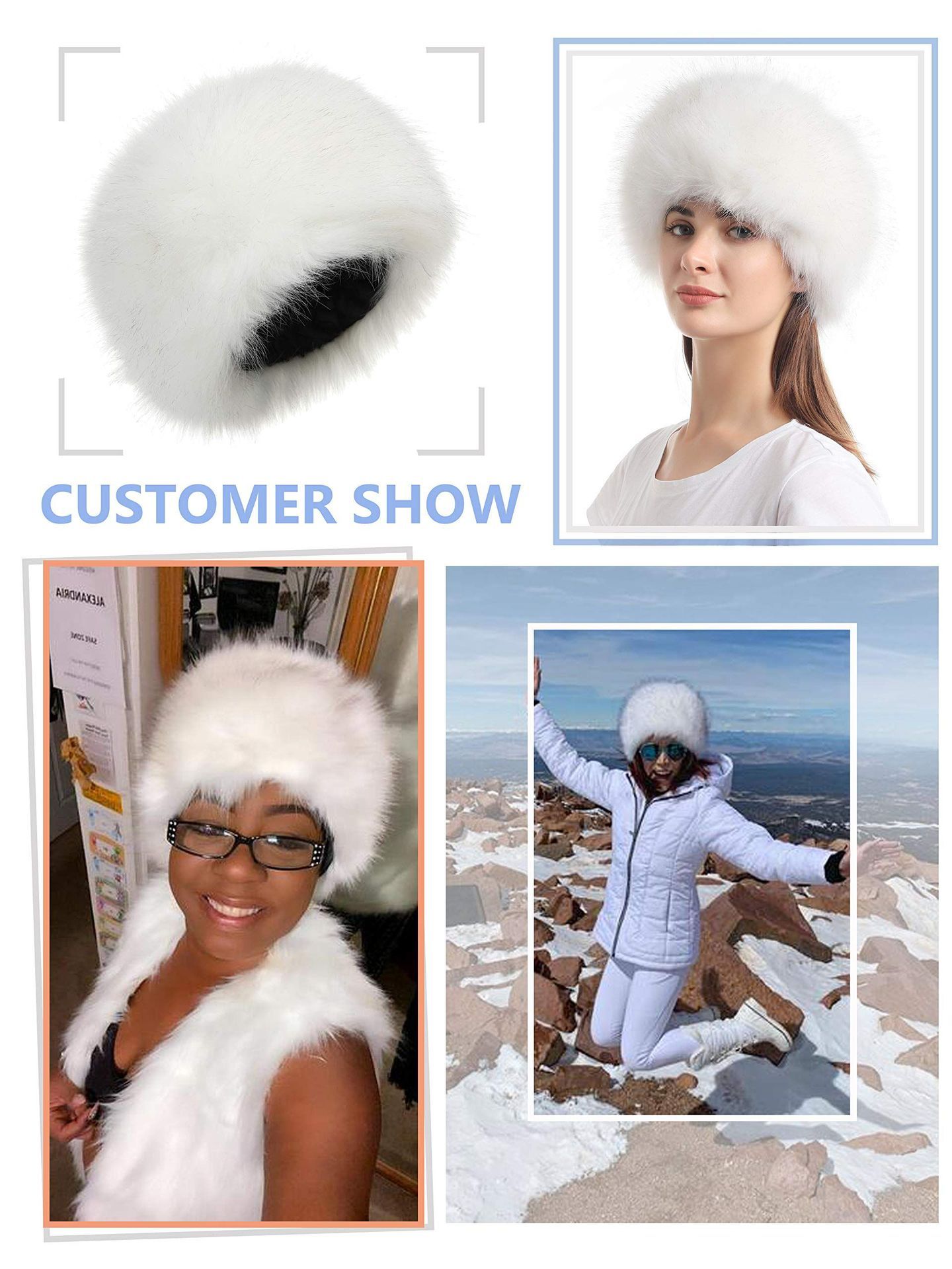 1 pcs Women's Faux Fur Hat for Winter with Stretch Cossack Russian Style White Warm Cap Winter skiing โ image 5