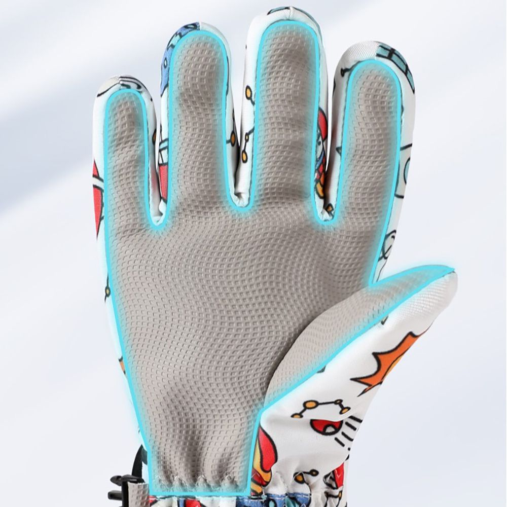 Waterproof Winter Snow Gloves for Kids with Touchscreen, Cartoon Print Design, Warm Fleece Lining, Adjustable Wrist Strap, Snowman Building, a — image 5