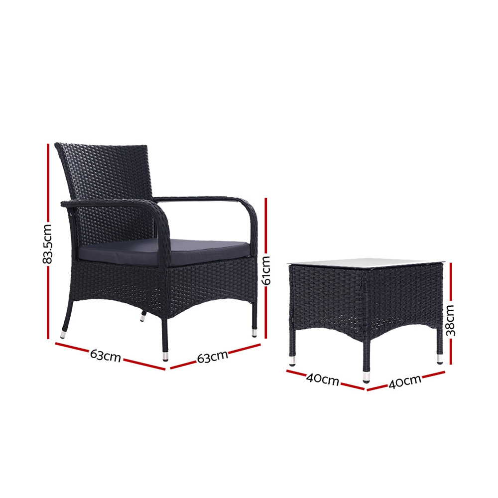 Gardeon 3PC Outdoor Bistro Set Patio Furniture Wicker Setting Chairs Table Luca โ image 2