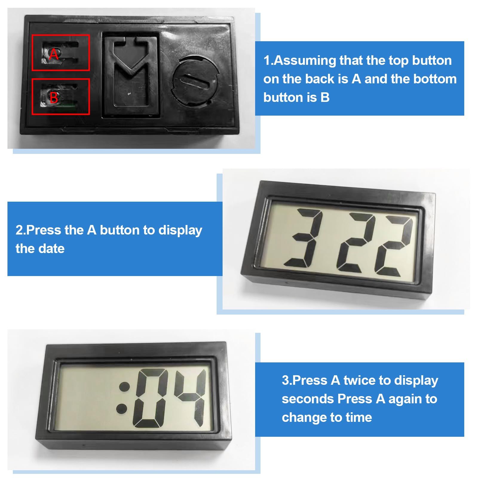 Small Digital Clock, with Jumbo LCD Time & Day Display,Mini Automotive Small Digital Clock Battery Operated (Black) — image 4