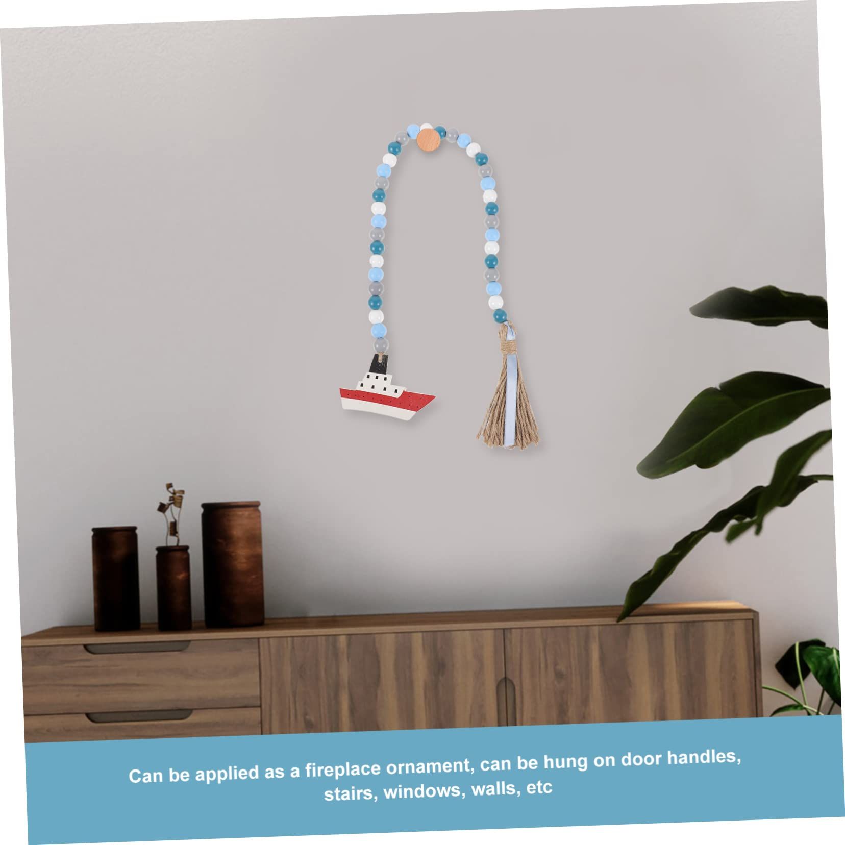Boat Wooden Beads Rustic Bead Sailboat Beach Sign Hanging Decoration Home Hanging Decor Farmhouse Tassel Summer Decor — image 4