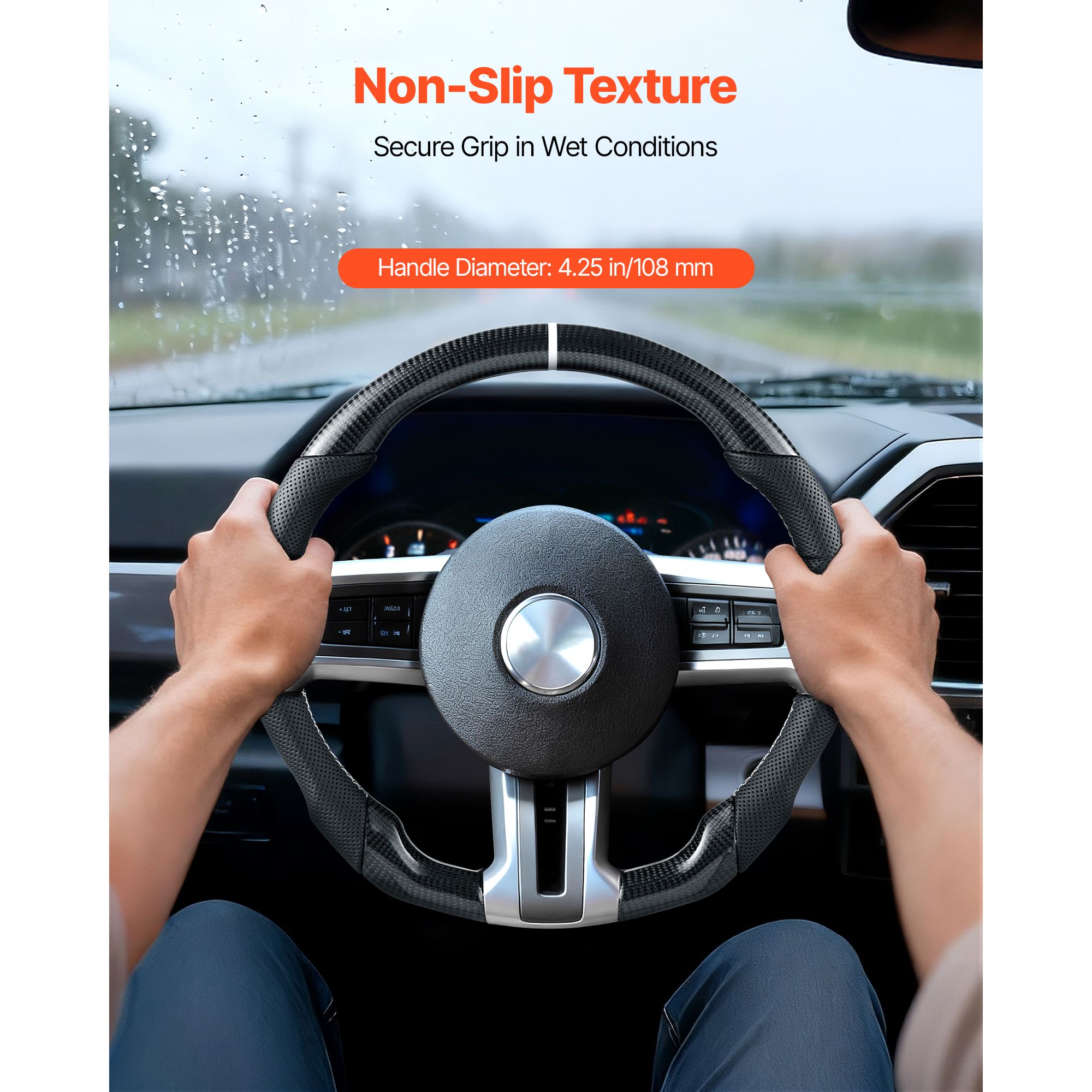 Steering Wheel for 2010-2014 Ford Mustang, Carbon Fiber Steering Wheel D-Shaped Flat-Bottom, Leather Grip with Non-Slip Texture & Precise Stitching โ image 5