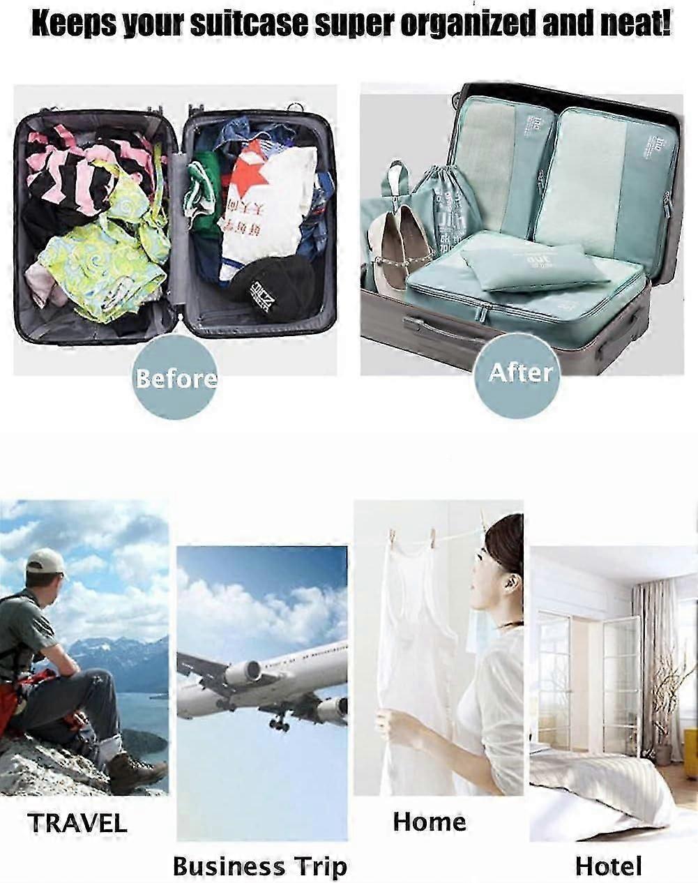 6pcs Packing Cubes for Suitcases Travel Luggage Organizer Bags - Blue — image 3