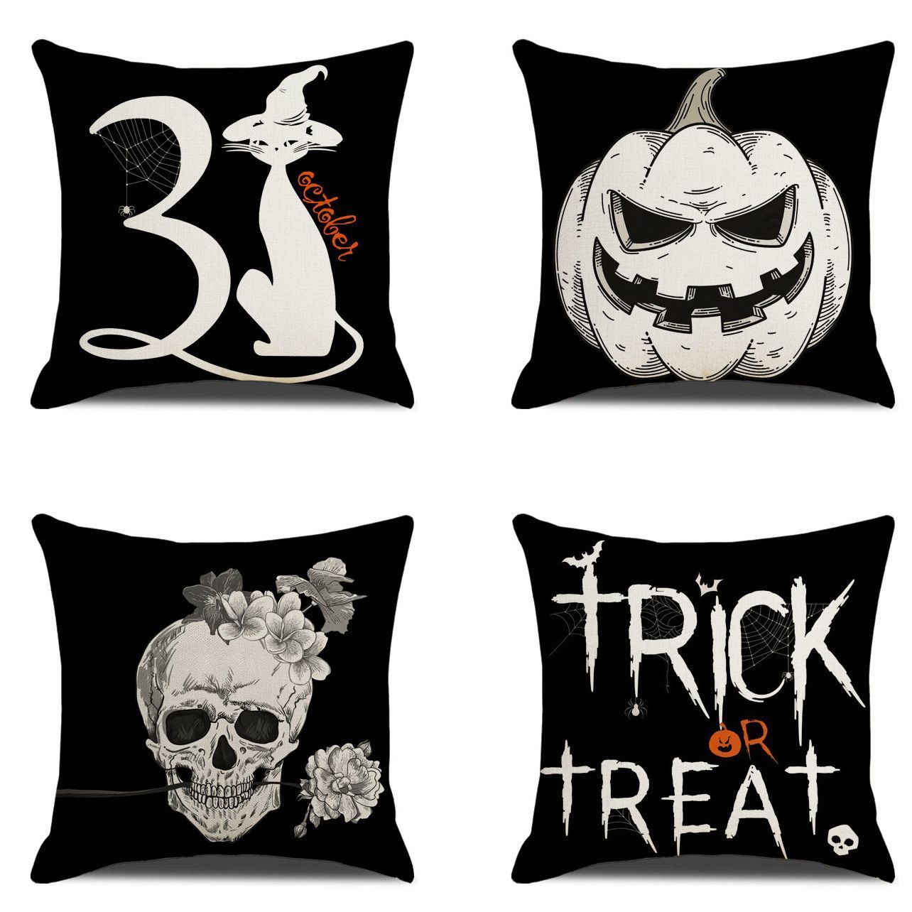 Style 1‑9 4PC Decorative Pillow Cover, Halloween & Christmas Home Decor, Suitable For Sofa, Living Room, Bedroom, 45 × 45cm Does Not Include Pillow Core, Cozy
