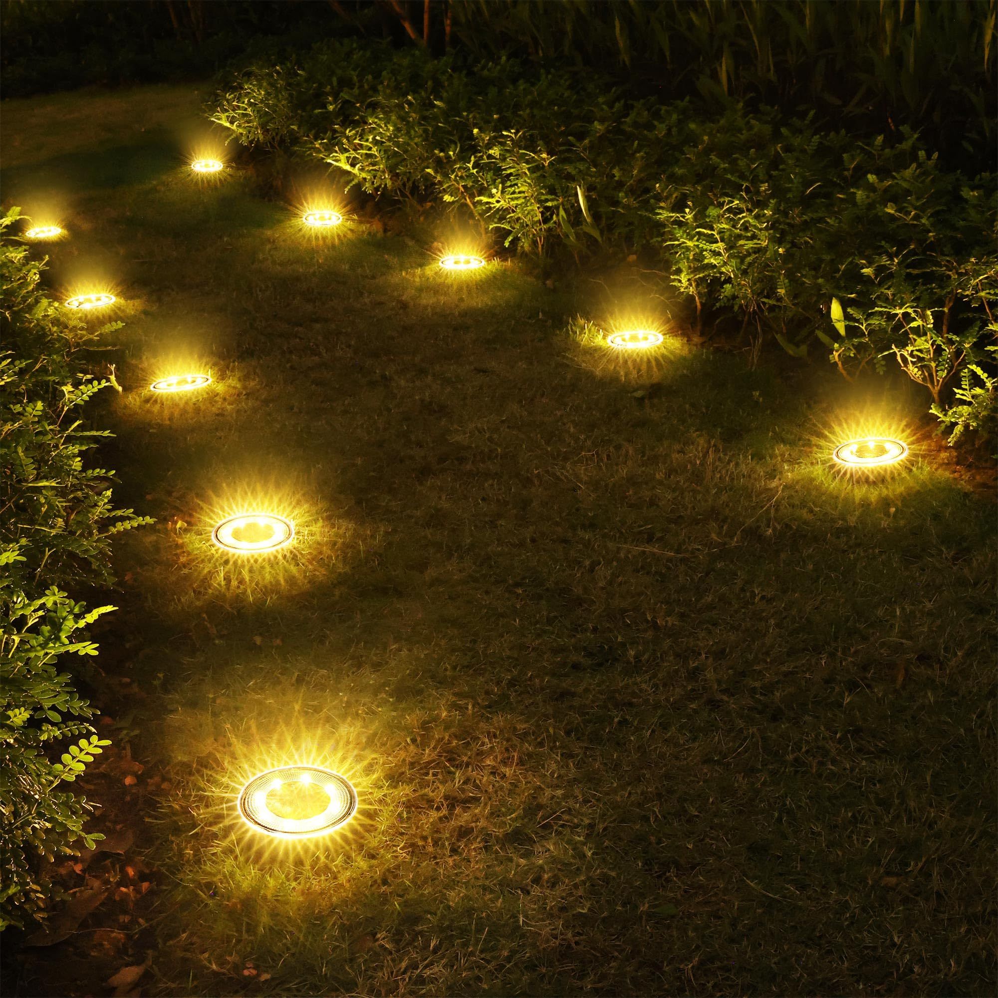 Solar Ground Lights, 10 Pack 8 LED Solar Lights Outdoor IP68 Waterproof Solar Disc Lights In-Ground Landscape Lighting (Warm White) โ image 4