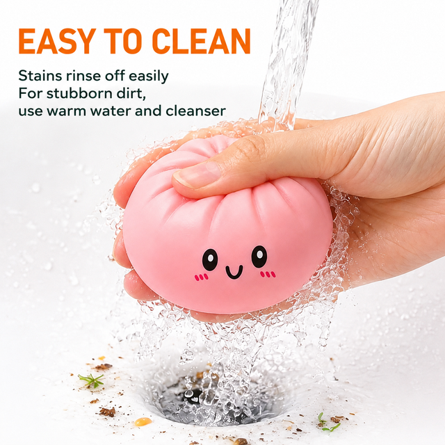 Realistic Steamed Bun Squishy Stress Relief Toy with Steamer Basket - Pink Glitter TPR Slow Rebound Squeeze Fidget for Adults โ image 5