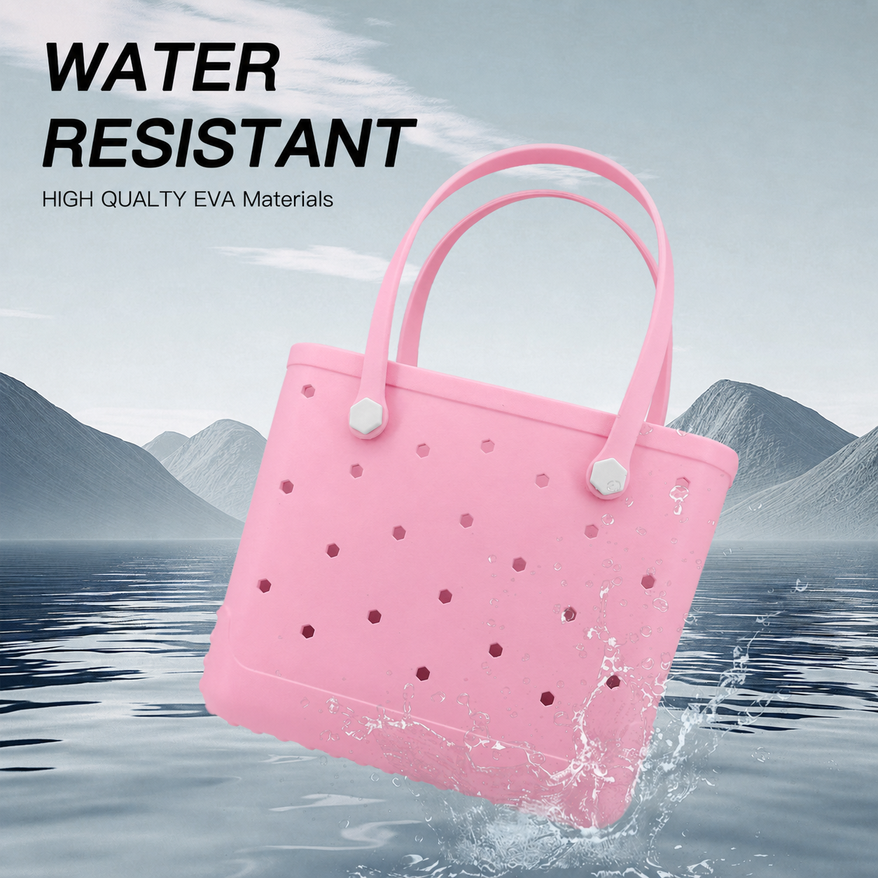 Waterproof Hexagon Mesh Beach Bag - Large Capacity Travel Storage Tote for Swimwear Towel Sunglasses - Pink Medium 37x32x13cm — image 3