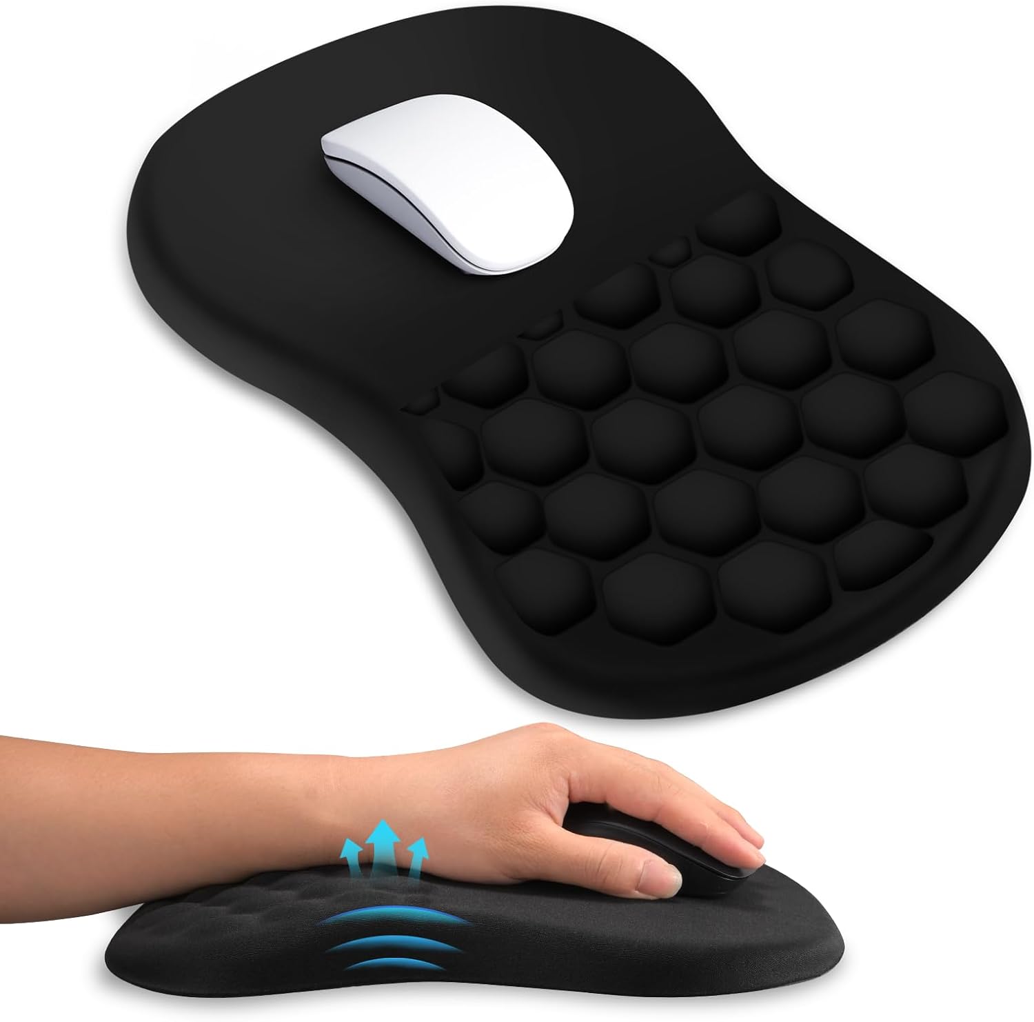 Ergonomic Mouse Pad with Wrist Rest, Dual-Slope Design for Pain Relief- Large 12x8 Inch Size with Reinforced Memory Foam & Non-Slip Base for Office Desk/Gaming