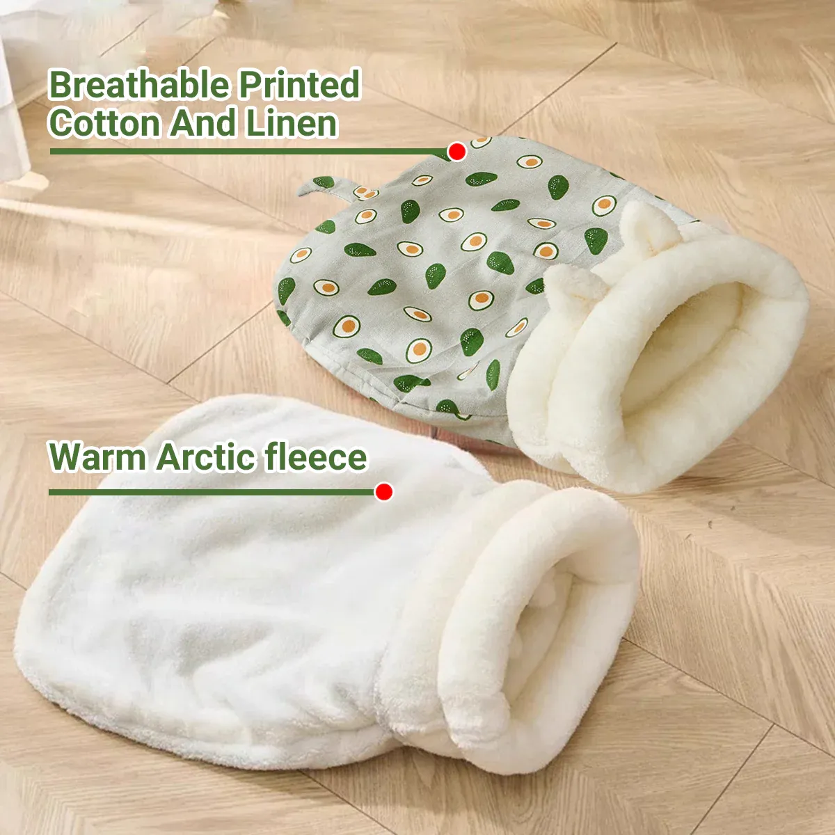 Semi Enclosed Warm Cat Sleeping Bag Comfortable Soft Fleece Pet Bed Easy Clean - Fish — image 6