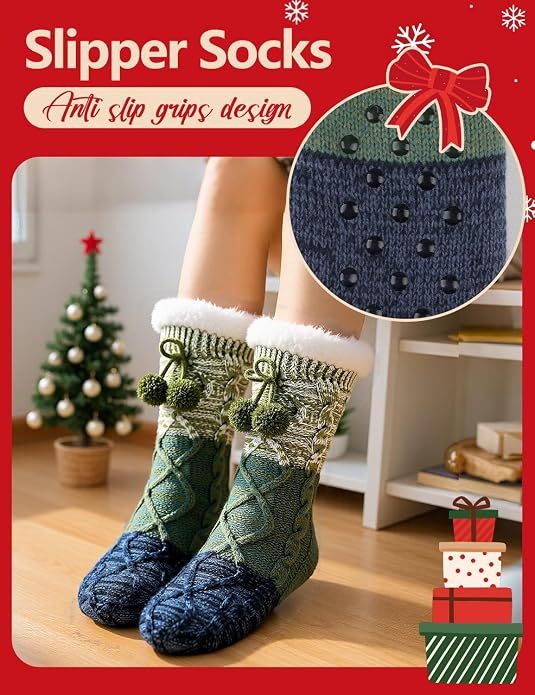 Women Slipper Fuzzy Socks, Non Slip Winter Warm Fluffy Fleece Lined Cozy Soft Thick Comfy Thermal Christmas Sock — image 5