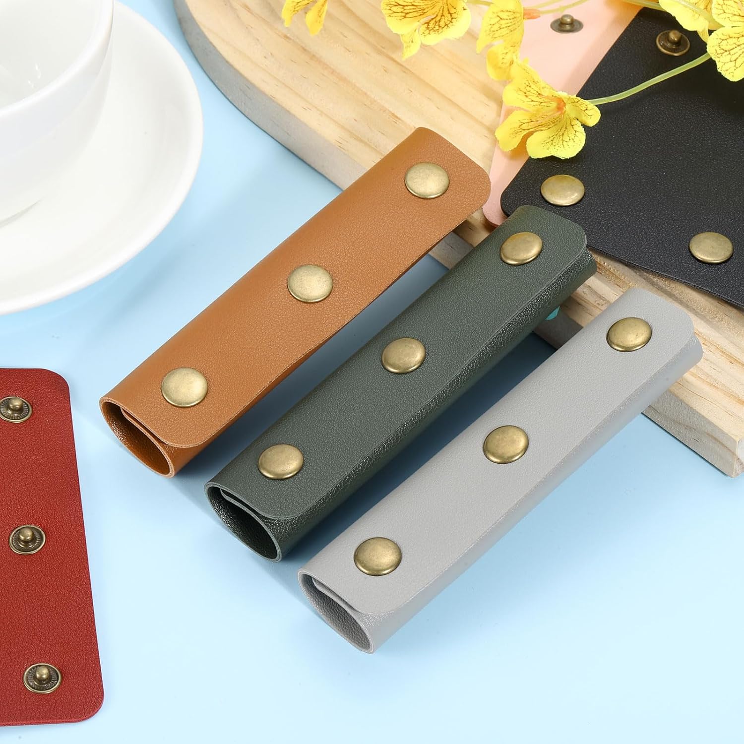 4Pcs Handbag Handle Cover, PU Leather Luggage Handle Wraps, Luggage Grip Protector for Purse Tote Bag Suitcase, Dark Green โ image 4