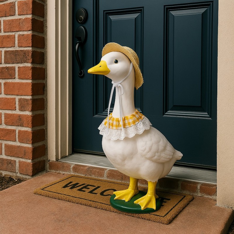 Khaki and Yellow 2 Sets Adorable Porch Goose & Small Pet Costume Set - 2 Summer Straw Hat & 2 Gingham Bib โ image 5