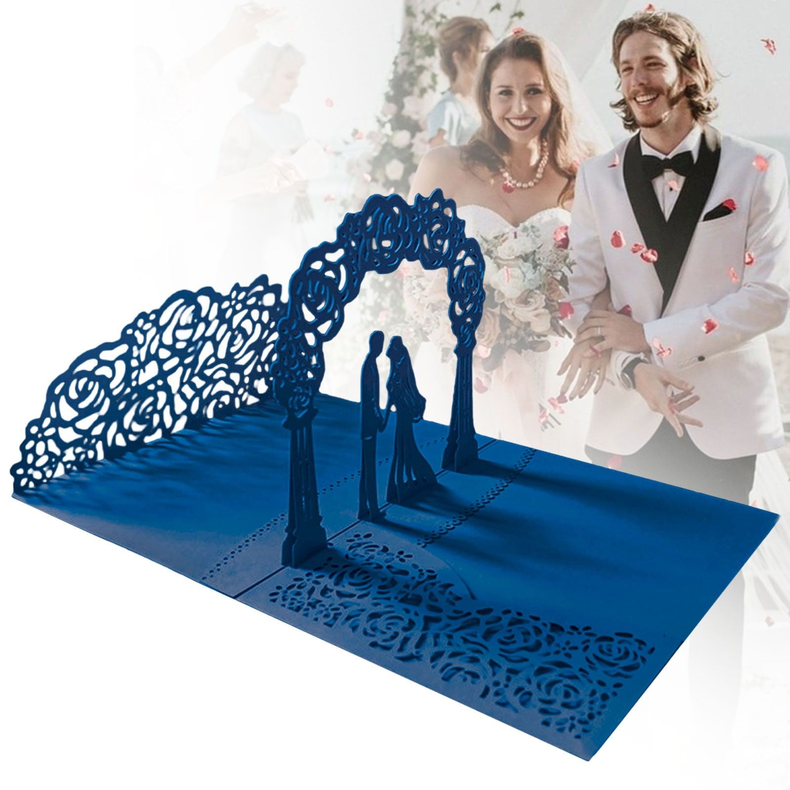Wedding Cards for Bride and Groom - Pop-Up Congratulations Card with Money Holder for Cash Gift – Elegant Marriage Card for Son & Daughter in Law (Dark Blue) — image 5