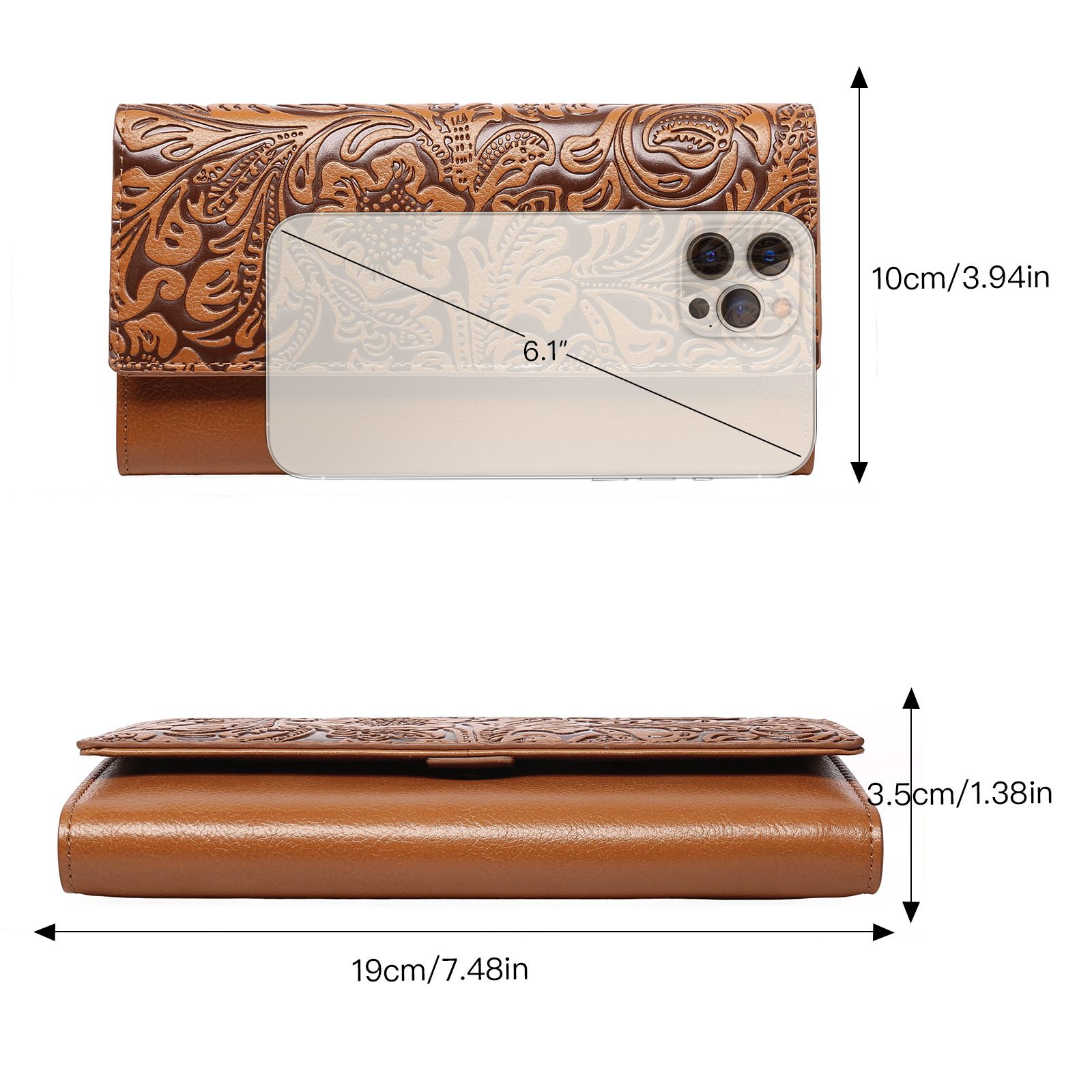 Black Women's Vintage Embossed Microfibre Leather Long Wallet - Large Capacity Trifold Clutch with Muti Pockets and Wristlet Strap โ image 6