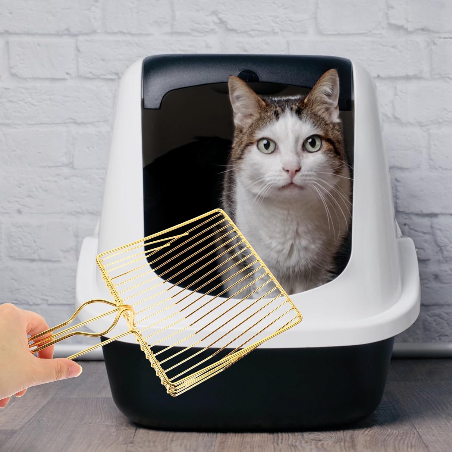 Gold Plated Metal Wire Cat Litter Scoop Square Design Ergonomic Handle — image 4