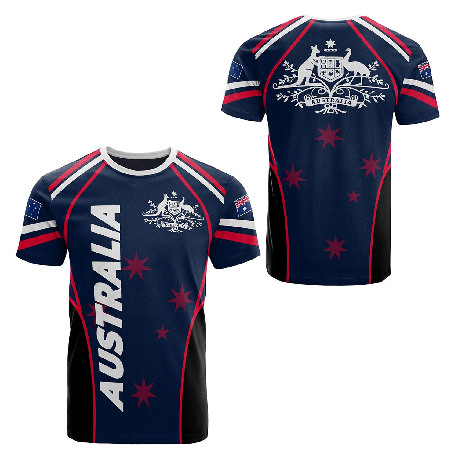 Australian National Emblem & Flag Print Unisex O-Neck Short Sleeve T-Shirt Summer Breathable Cotton-Blend Streetwear Top(6XL)| Other styles Available