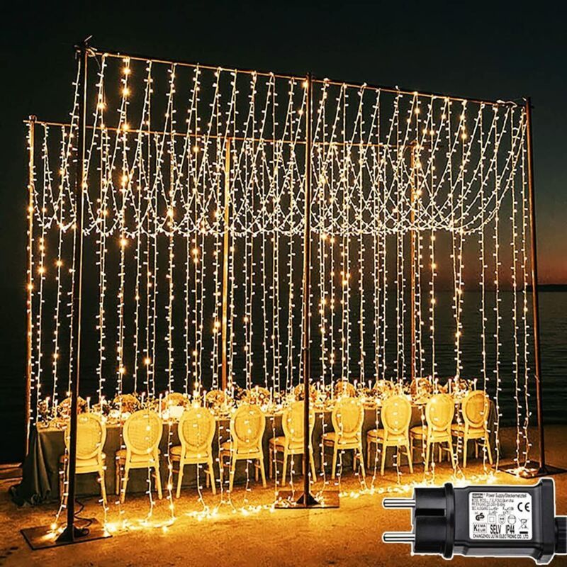 600 LED Waterproof Curtain Fairy Lights 8 Modes Warm White, 6 × 3 m — image 2