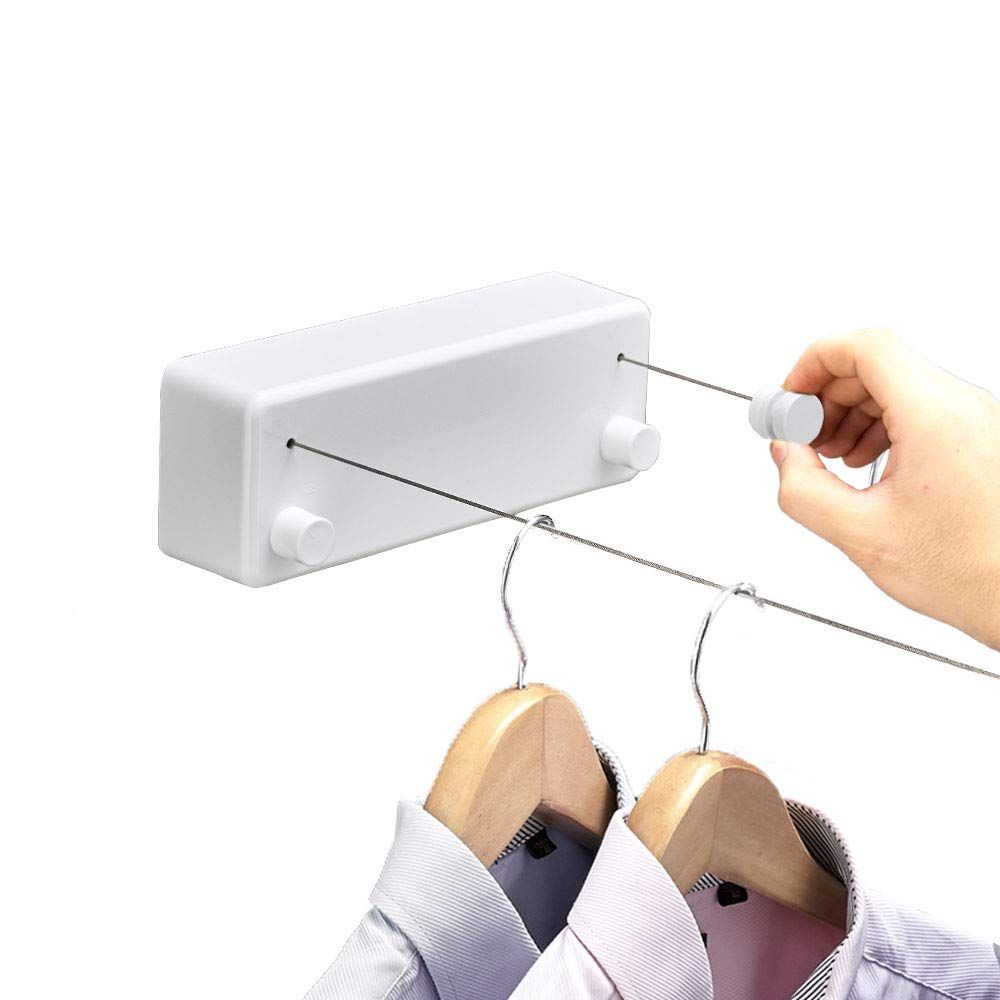 Portable Clothes Line Retracting Outdoors, Wall Mounted Double Line with Adjustable Stainless Steel Rope, 13.8 Ft