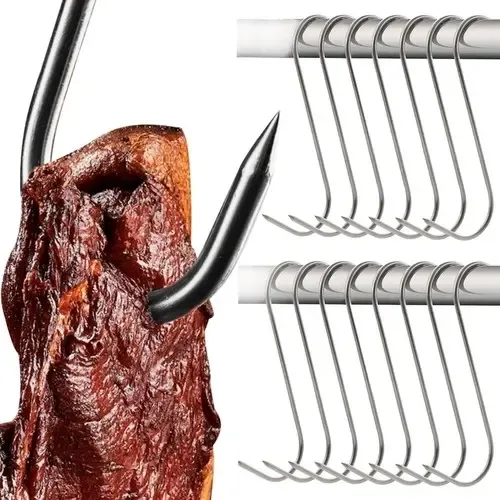 15 Pack Stainless Steel Smoking Hooks, Sharp Meat and Fish Hooks for Home Smoking, BBQ, Butchery and Food Preparation, 15 cm