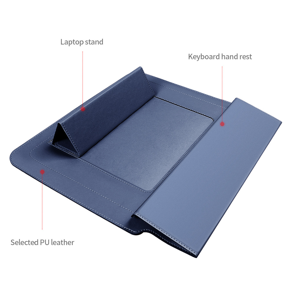 Red 3-in-1 Laptop Sleeve with Built-In Stand & Wrist Rest – Waterproof PU Protective Case for 15/16 Inch Laptops, Portable and Ergonomic Design — image 2