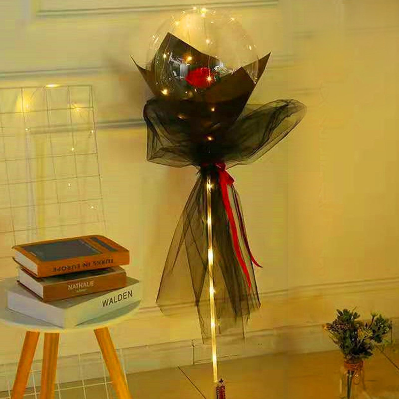 Luminous Balloon Rose Bouquet Transparent Ball Bouquet Valentines Day Gifts with Gauze Paperboard Full Set Red — image 5