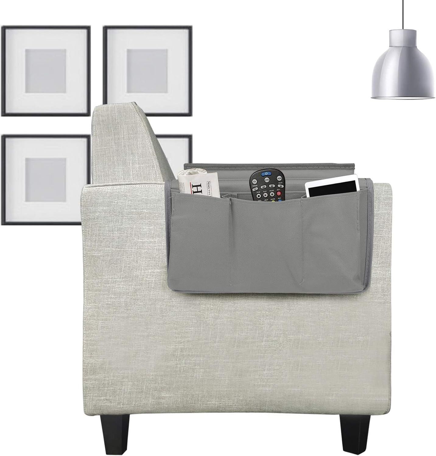 Sofa Armrest Organizer with Cup Holder Tray Chair Arm TV Remote Holder for Recliner Couch Armchair Caddy Bedside Storage Pockets Bag for Cellphone Tablet Book โ image 2
