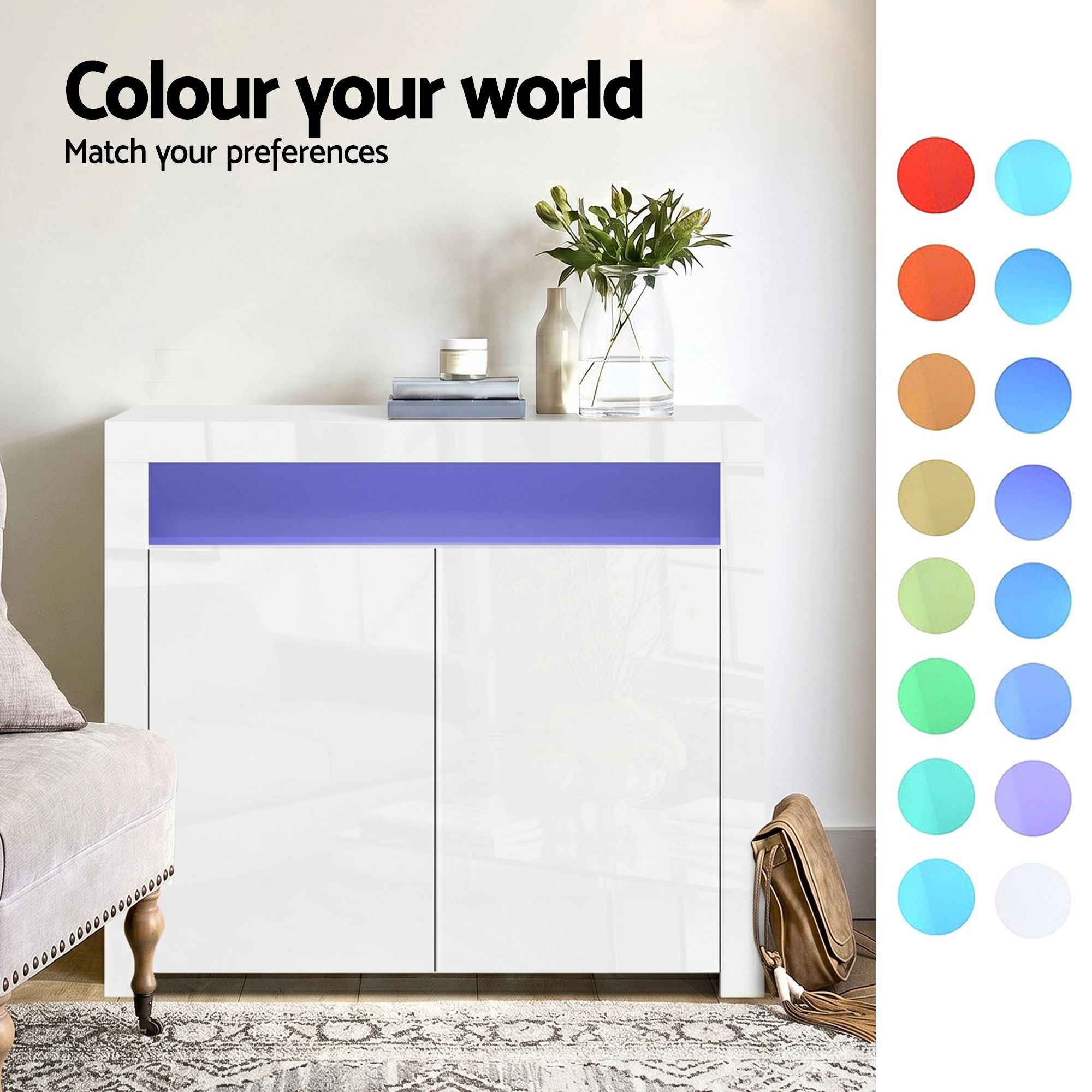 Artiss 2x Buffet Sideboard Cabinet LED Cupboard High-Gloss Storage Pantry ARNO — image 6