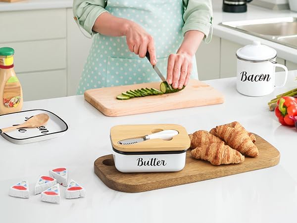 Butter Dish with Lid and Curler Knife - Unbreakable Stainless Steel Keeper Container Double Silicone Sealing, for Kitchen Farmhouse Decor White โ image 3