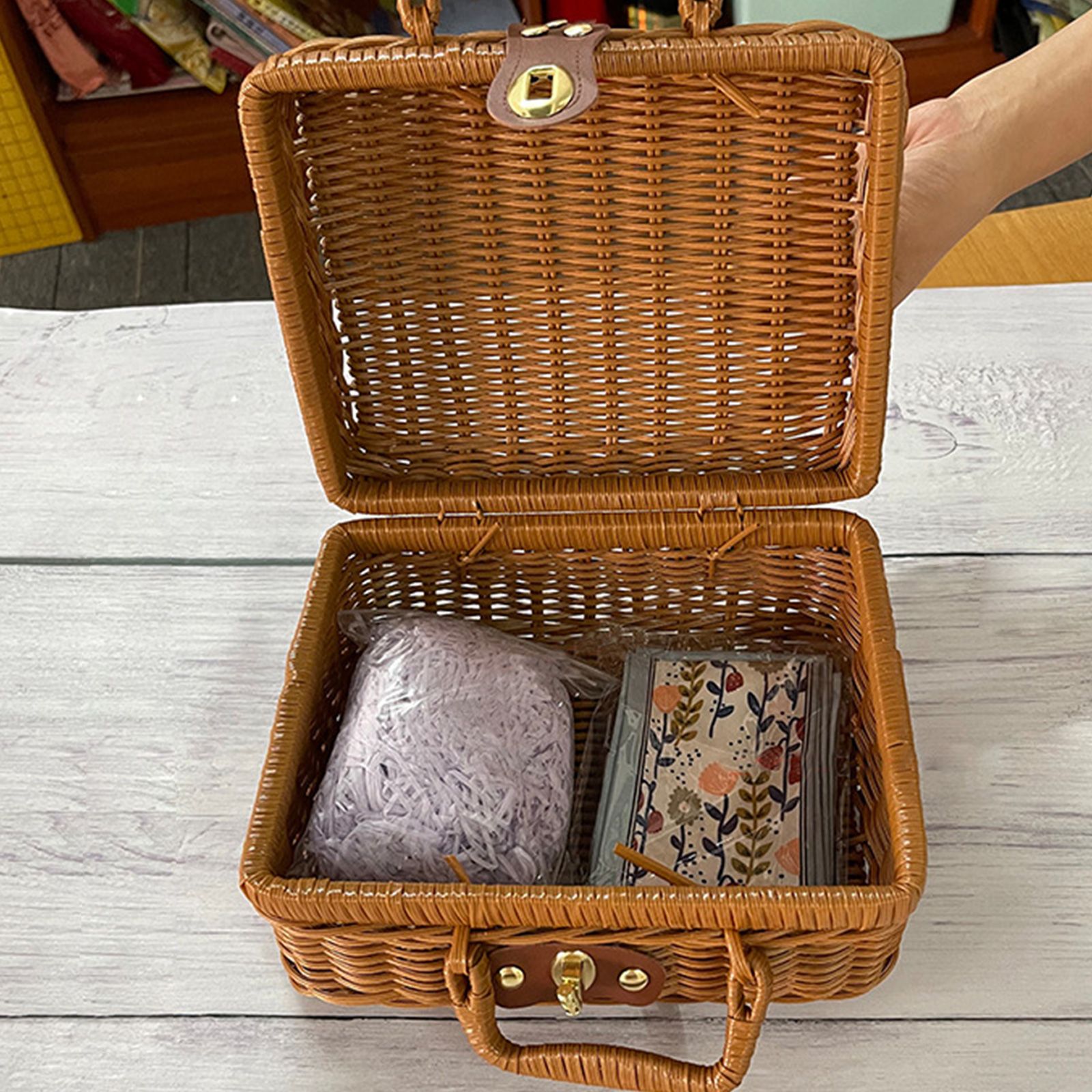 Vintage Handmade Imitation Rattan Woven Storage Case Makeup Travel Picnic Shop Luggage Basket Holder Sundries Organizer Box โ image 4