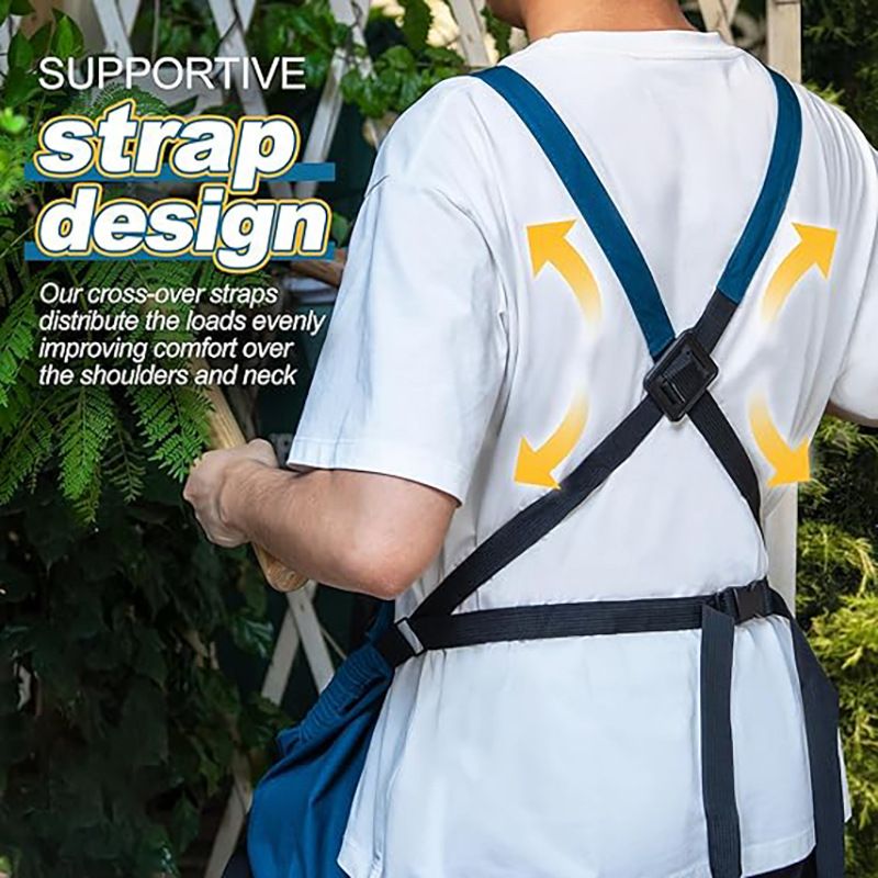 Oxford Cloth Waterproof Gardening Apron, Large Capacity Kangaroo Pocket, Cross Back Straps Comfortable, Great Helper for Picking and Weeding(grey) — image 4